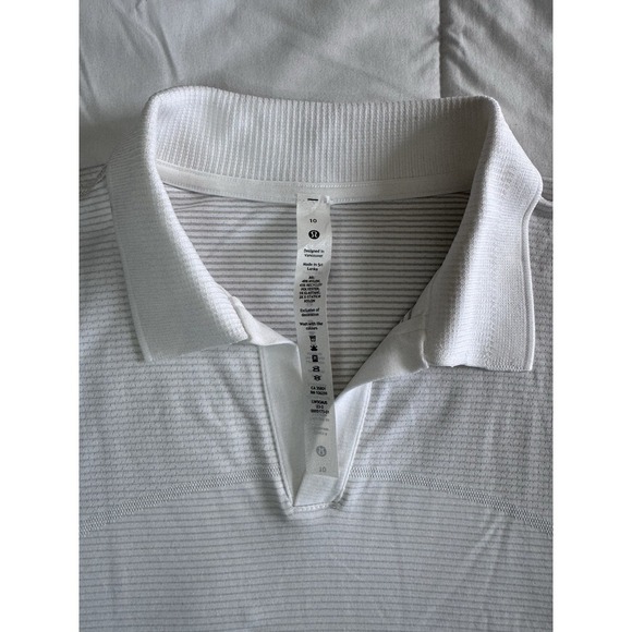 New Lululemon Womens White Swiftly Tech Relaxed Fit Striped Crop Polo Shirt 10 - Picture 6 of 10